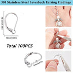 SUNNYCLUE 1 Box 100Pcs Stainless Steel Earring Hooks Leverback Earring Findings Lever Back Earring Hooks French Ear Wire Hypoallergenic Earring Clasp Leverbacks for Jewelry Making DIY Dangle Earrings - color: 100pcs Stainless Steel
