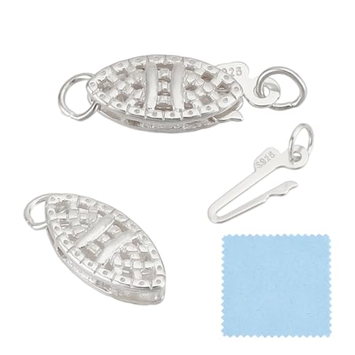 2 Pcs Sterling Silver Pearl Filigree Necklace Clasp, 14.5mm Oval Filigree Fish Hook Clasp Horse Eye Jewelry Slide Clasps Bracelet Connectors for Necklace Bracelet Chain Jewelry Making - color: Silver