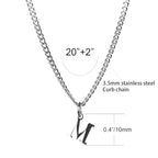 Men’s Minimal Initial Necklace, Stainless Steel Gold Silver Tone 26 Letters Pendant Necklace for Men Women 3.5mm Cuban Chain Waterproof - style: T