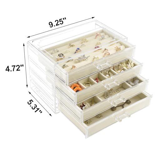 Weiai Acrylic Jewelry Organizer, Clear Jewelry Box with 4 Drawers, Jewelry Case Storage for Women (Beige) - color: Beige