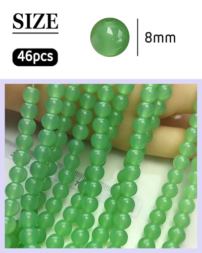 8mm Glass Beads 46PCS Glass Beads for Jewelry Making Charm Round Loose Bead for Bracelet Making Kit (Green Jade Glass) - color: Green Jade Glass