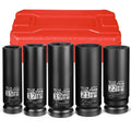 5 Pieces 1/2 inch Drive Deep Impact Socket Set, Metric,15mm 17mm 19mm 21mm 22mm,Cr-Mo,6-Point,Spindle Axle Nut Impact Socket - size: 1/2" Deep 5pc