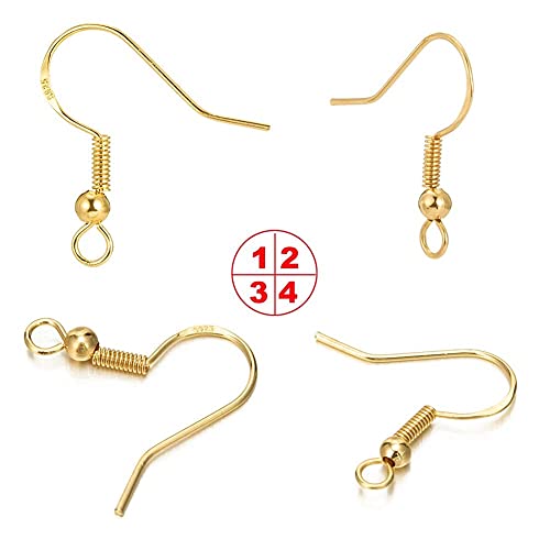 S925 Sterling Silver Earring Hooks - 8Pcs/4 Pairs Hypoallergenic 18K Gold Plated Ear Wires Fish Hooks for Jewelry Making, Jewelry Findings Parts with Rubber Earring Backs Stopper for DIY Jewelry - color: Regular Silver and Gold