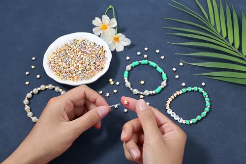 XIANNVXI 500Pcs Star Spacer Beads for Jewelry Making - Smooth Loose Beads for DIY Bracelets, Necklaces & Earrings (Gold, Silver, Rose Gold) - color: Star 3 colors
