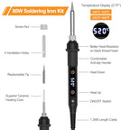 Soldering Iron Kit 80W LED Soldering Gun Adjustable Temp 356-968℉ 15s Fast Heating Electronics Welding Tools Precision Repair with Solder Wire, 5 Soldering Tips, Desoldering Pump, Stand, Tweezers