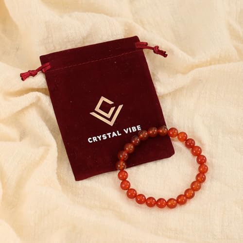 Crystal Vibe 8mm Beaded Bracelets For Women Men - Healing Crystal Bracelet - Adjustable Size - color: carnelian