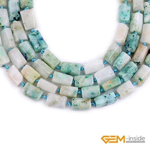 GEM-Inside 27Pcs 8x12mm Natural Blue Tianshan Jasper Stone Gemstone Faceted Freeform Tube Column Chakra Beads for Jewelry Making Full 15" Strand Power Energy Healing - color: Blue Tianshan