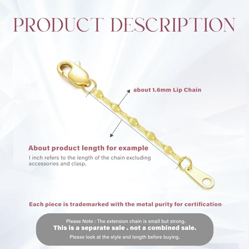 14k Gold Necklace & Bracelet Extender Chain, 1"/1.5"/2"/3"/4"/5" Durable Removable Gold Extension Chain - color: style 10-yellow, size: 1inch