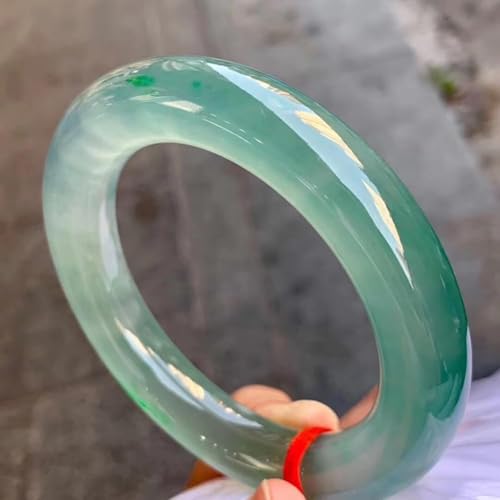 Natural Light green Jade bangle Round Bracelet for Women attract Good Luck Wealth Prosperity Feng Shui Jewelry Gift - size: 58mm
