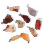 10pcs Irregular Raw Natural Red Agate Rock Stone Pendant Healing Crystal Chakra Gemstone Charm for Jewelry Making DIY Necklace Earrings Accessories Reiki - color: Red Agate