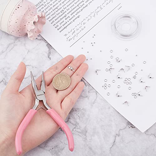 SUNNYCLUE Jewelry Pliers Making Supplies Kit Round Nose Pliers 32Feet Copper Jewelry Wire 40pcs Jump Rings 40pcs Crimp Beads & 40pcs Bead Tips for Jewelry Pliers Findings - color: Pink 4.8 Inch With Jewelry Making Supplies