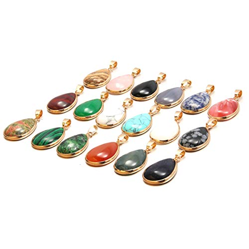 QSLLER 6pcs Natural Stone Pendants,Water Drop Shape Natural Semi-precious Stone Pendants Charms for DIY Jewelry Making Necklace Bracelet