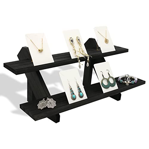 2-Tier Wood Earring Display Stand, Jewelry Towers for Market Display, Farmers Market Display & Vendor Events, Natural Wood Earring & Jewelry Display for Vendors (Brown Color) - color: 2 Tier Brown