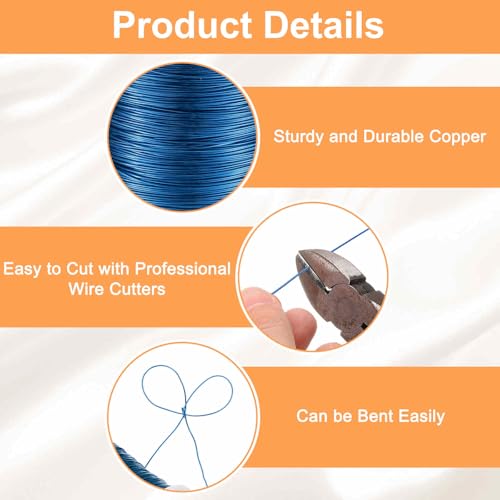 HARFINGTON Wire 328ft Length 26 Gauge Copper Craft Jewelry Wrapping Wire Tarnish Resistant Beading for Jewelry Making Supplies Crafting, Blue - color: Blue