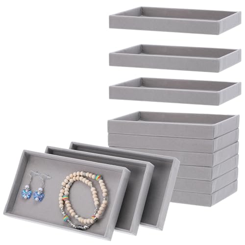 12 Pcs Small Velvet Jewelry Trays Stackable Jewelry Drawers Organizer Trays, Jewelry Storage Display Trays for Necklace Earring Ring Bracelet, Grey (8.26 x 4.92 x 0.98 Inches)