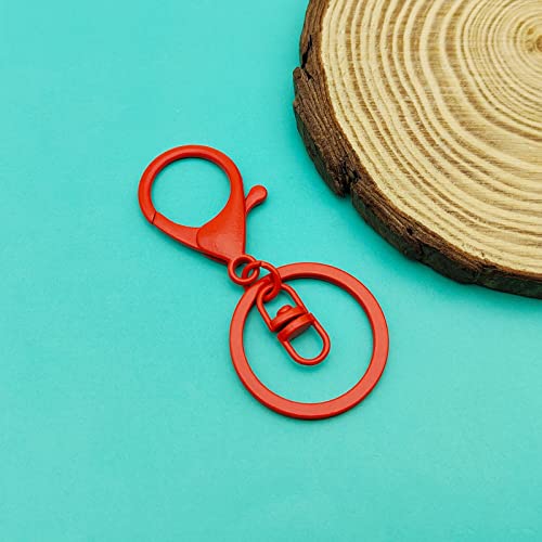 30Pcs Lobster Claw Clasps Keychain for Jewelry Making,Metal Lobster Clasp Swivel Trigger Clips with Swivel Clasps Hook Clips Flat Split Keychain Ring for DIY Craft Jewelry Making(Red) - color: Red