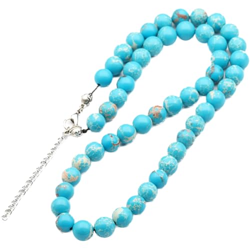 Natural Gemstone Beaded Choker Necklace | 8mm Handmade Adjustable Jewelry for Men & Women | Chakra Balancing Crystal Necklace | Spiritual Gift | Macrame Cord with Extender - color: Blue Imperial Jasper, size: 22 Inches