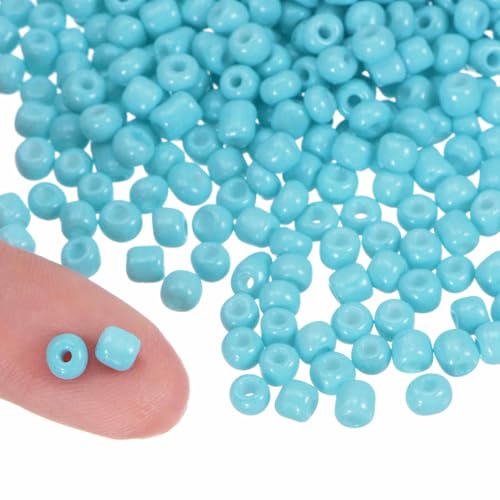 HARFINGTON 2000Pcs Small Glass Beads 6/0 4mm Loose Tiny Round Small Beads for Bracelet Earring Rings Jewelry Making, Light Blue - color: Light Blue