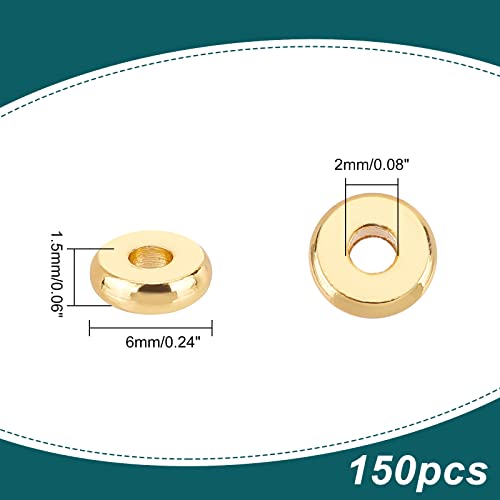 PH PandaHall 150pcs 6mm 18K Gold Plated Beads Flat Heishi Spacer Beads Disc Loose Bead Brass Flat Round Metal Bead for Summer Stackable Bracelet Necklace Jewelry Making - size: 6mm