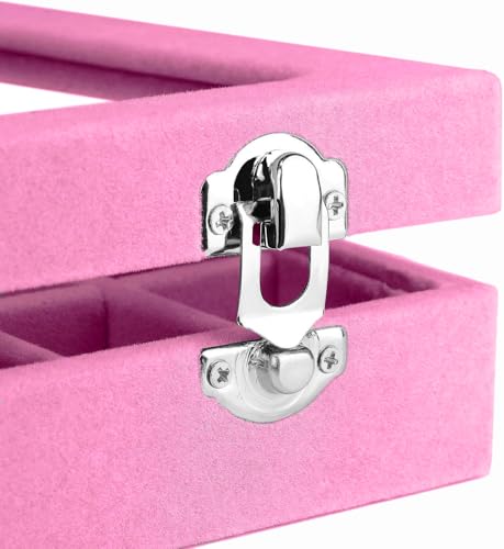 Jewelry Box Rings Organizer Tray 7 Slots Velvet Earring Storage Box With Transparent Lid Jewelry Display Case for Women (Light Pink) - color: Light Pink