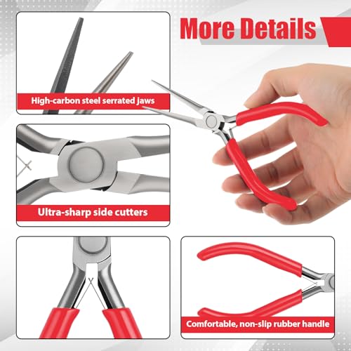 10 Pcs Mini Needle Nose Pliers Bulk, 6 Inch Precision Pliers Set with Extra Long Tips for Jewelry Making, Wire Wrapping, Small Object Gripping, DIY Project (Red) - color: Red