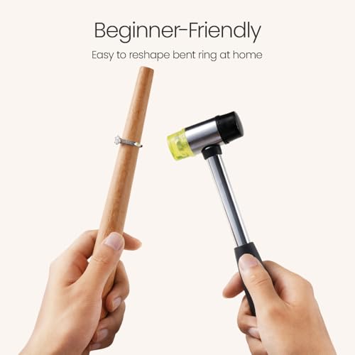 Meowoo Jewelers Rubber Hammer with Wood Ring Mandrel Ring Shaper Tool - Repair Bent Rings & Jewelry Making Kit
