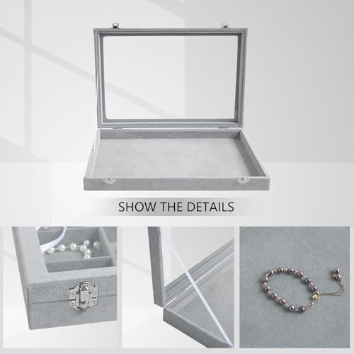 Wudygirl Velvet Jewelry Organizer Empty Jewelry Tray Organizer Jewelry Box Storage Case Display Necklaces Earring Stackable Tray Containers Clear Lid (DIY Box) - style: Empty Tray