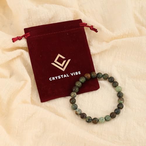 Crystal Vibe 8mm Beaded Bracelets For Women Men - Healing Crystal Bracelet - Adjustable Size - color: african turquoise