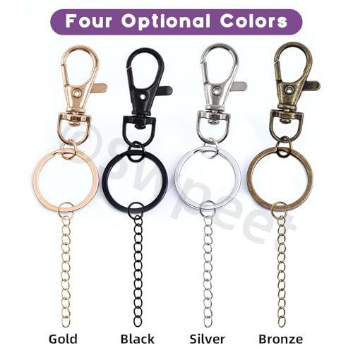 Swpeet 125Pcs Golden Keychain Making Set, 25Pcs Swivel Lanyard Snap Hook, 25P Keychain Ring, 25P Extender Chains, 50P Open Jump Rings, Swivel Lobster Clasps, Keychains Clips - color: Golden