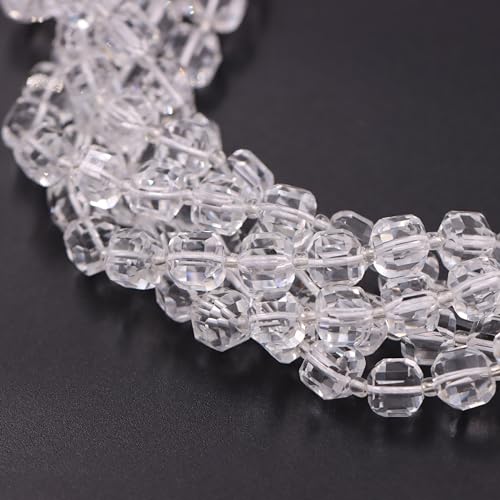 Malahill Wholesale Natural Faceted Stone Beads for Jewelry Making Sold per Bag 5 Strands Inside Cube Clear Quartz 6mm - color: clear quartz, size: Faceted Cube 6mm
