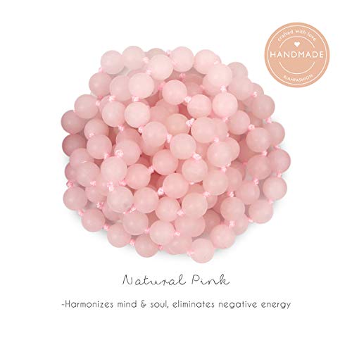 Bead Strand Versatile 60" Long Wrap Necklace - Handmade Knotted Multi Layer Sparkly Crystal, Semi Precious Natural Stone, Lava, Glass Faux Pearl - color: Natural Stone Bead - Pink
