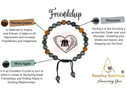 Amazing Gemstone Friendship Bracelets - Moss Agate Mariyam Jasper Hematite Bracelet Set for Men Women Healing Calming Anxiety Stress Relief Gifts Pulseras Para Hombres Mujer Stocking Stuffers - color: Friendship