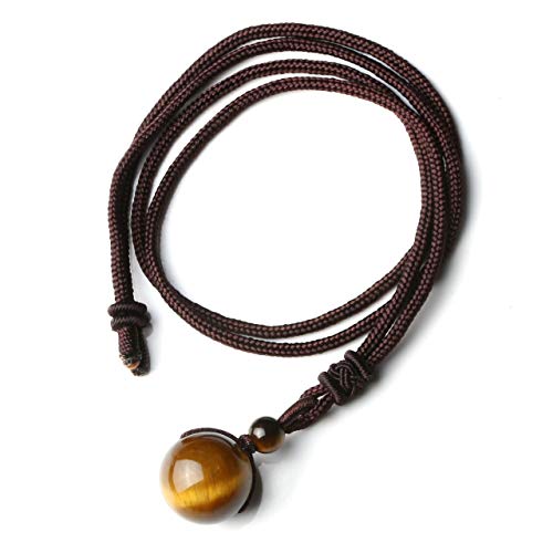 Jovivi Healing Crystals Necklace Natural Tiger Eye Amethyst Lucky Blessing Protection Chakra Beads Stone Pendant for Women Men Adjustable - color: Yellow Tiger Eye