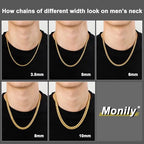 Monily Stainless Steel Mens Cuban Link Chain Silver 18K Gold Chain for Men Hip Hop Mens Jewelry - color: c. 8mm width-gold-plated, size: 28 Inches
