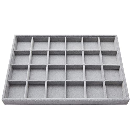 Juvale Velvet Jewelry Organizer Tray - Earring Tray Insert with 24 Compartments - Stackable Jewelry Drawer Organizer - Includes Bracelet Holder Slots - Gray, 14 x 10 in - size: 24 Grids