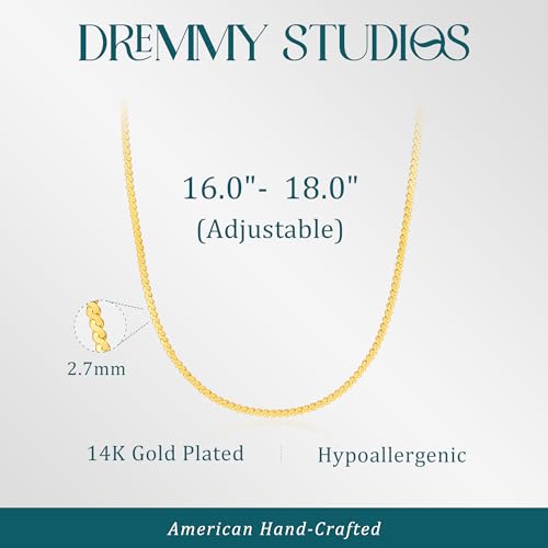 Dremmy Studios Dainty Gold Choker Necklace for Women 14K Gold Plated Coin Disc Figaro Layered Beaded Flat Mariner Sideways Cross Wishbone Link Clavicle Necklaces - style: 2.7mm Woven Chain