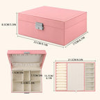 Homeanda Jewelry box 2 layer Jewelry box Leather Jewelry boxes for Women Girls Teens Jewelry organizer box Jewelry Storage box with lock(Pink) - color: Pink