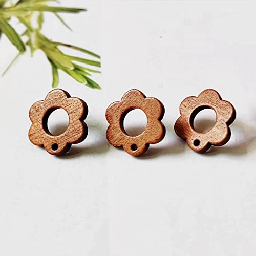 DoreenBeads 30Pcs Natural Wooden Stud Earrings Posts with Loop for Jewelry Making- Hollow Flower Wood Earring Posts with Ear Backs for Women DIY Earring Making Personalized Jewelry Findings - color: Hollow Flower