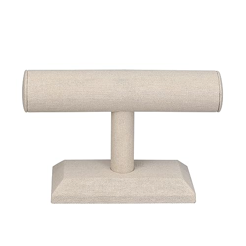 MOOCA 2 Pcs Set Linen Covered Wood Bracelet Holder Stand Jewelry Display Stand Watch Bangle Organizer Display, Nature Linen Color - color: Tan Linen, 2 pieces
