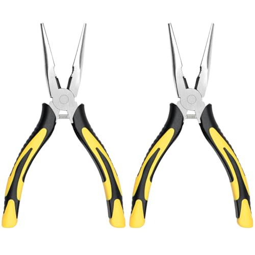 Premium Long Needle Nose Pliers-6’’, Paper Clamp Precision, High Carbon Steel, Soft Grip with Wire Cutter, Long Nose Cutting Pliers for Home, Fishing, Jewelry, Crafts,2pcs - style: Two-6in