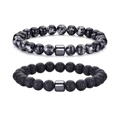 RANKEEF Tiger Eye Bracelet For Men 8MM Natural Stone Stretch Adjustable Black Crystal Beaded Bracelet for Men Women Gifts - color: 2,gray,lava rock bracelet