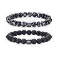 RANKEEF Tiger Eye Bracelet For Men 8MM Natural Stone Stretch Adjustable Black Crystal Beaded Bracelet for Men Women Gifts - color: 2,gray,lava rock bracelet