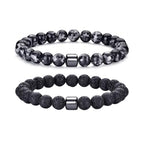 RANKEEF Tiger Eye Bracelet For Men 8MM Natural Stone Stretch Adjustable Black Crystal Beaded Bracelet for Men Women Gifts - color: 2,gray,lava rock bracelet