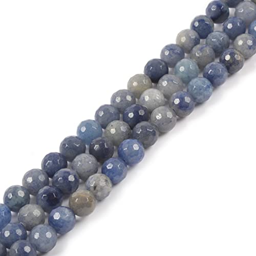 Natural Blue Aventurine 8mm Gemstone Faceted Round Loose Strand Beads for DIY Necklace Bracelet Jewelry Making 15 Inch - color: Blue Aventurine