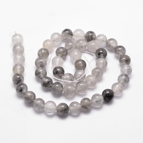 45Pcs Natural Cloudy Quartz Beads 8mm Round Natural Gemstone Beads Smooth Loose Spacer Bead for DIY Craft Bracelet Necklace Earrings Jewelry Making Supplies - color: Natural Cloudy Quartz
