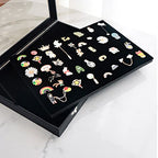 Pin Display Case Premium Transparent Glass Lid Jewelry Storage Box With Lock Buckle For Brooch Badge Medal Collection Black 28x20x5cm