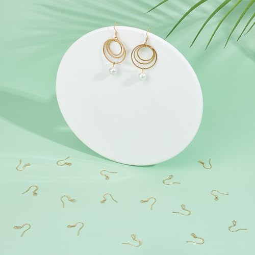 UNICRAFTALE 100Pcs Real 18K Gold Plated Earring Hooks Stainless Steel Ear Wire with Loops Earwire Hooks Fish Hooks Flat Earring Hooks with Coil for DIY Earring Jewelry Making - color: Gold, size: 15mm Long