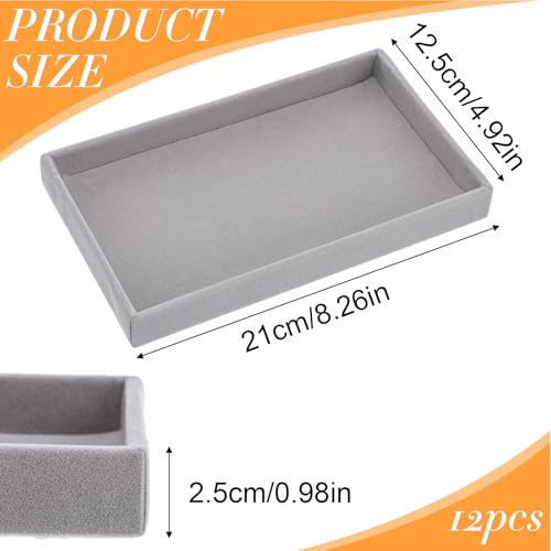 12 Pcs Small Velvet Jewelry Trays Stackable Jewelry Drawers Organizer Trays, Jewelry Storage Display Trays for Necklace Earring Ring Bracelet, Grey (8.26 x 4.92 x 0.98 Inches)