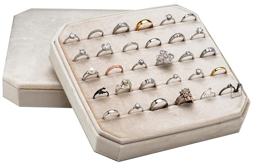 Multiple Velvet Ring Storage Organizer Display Tray Jewelry Box Earring Holder Case for Wedding Birthday Christmas Day (Beige) - color: Beige
