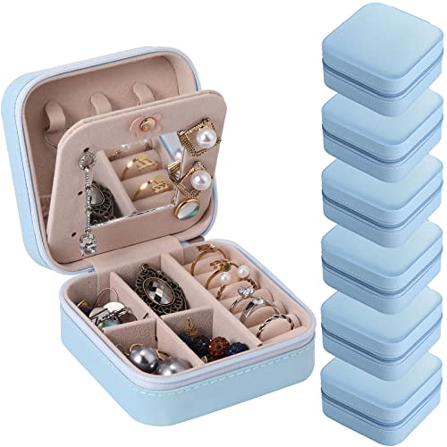 Hillban Bridesmaid Gifts Jewelry Box with Mirror, PU Leather Small Travel Jewelry Case Organizer Storage for Women Girls - color: Blue